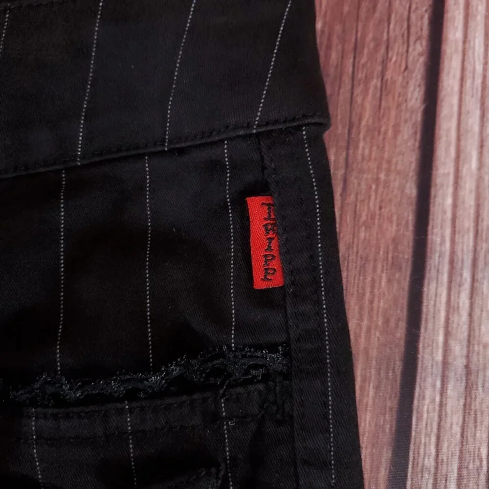 Vtg Tripp NYC Sz 13 Striper Black Tone Boot Cut Pants Pinstripe Goth Punk Y2K - Picture 6 of 15